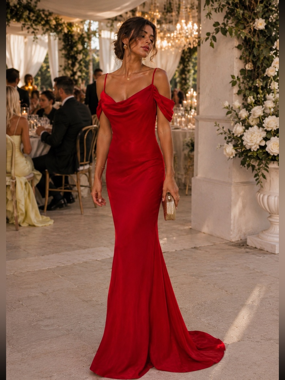 Rat & Boa Red Off Shoulder Maxi Gown Medium Formal Wedding Guest Dress